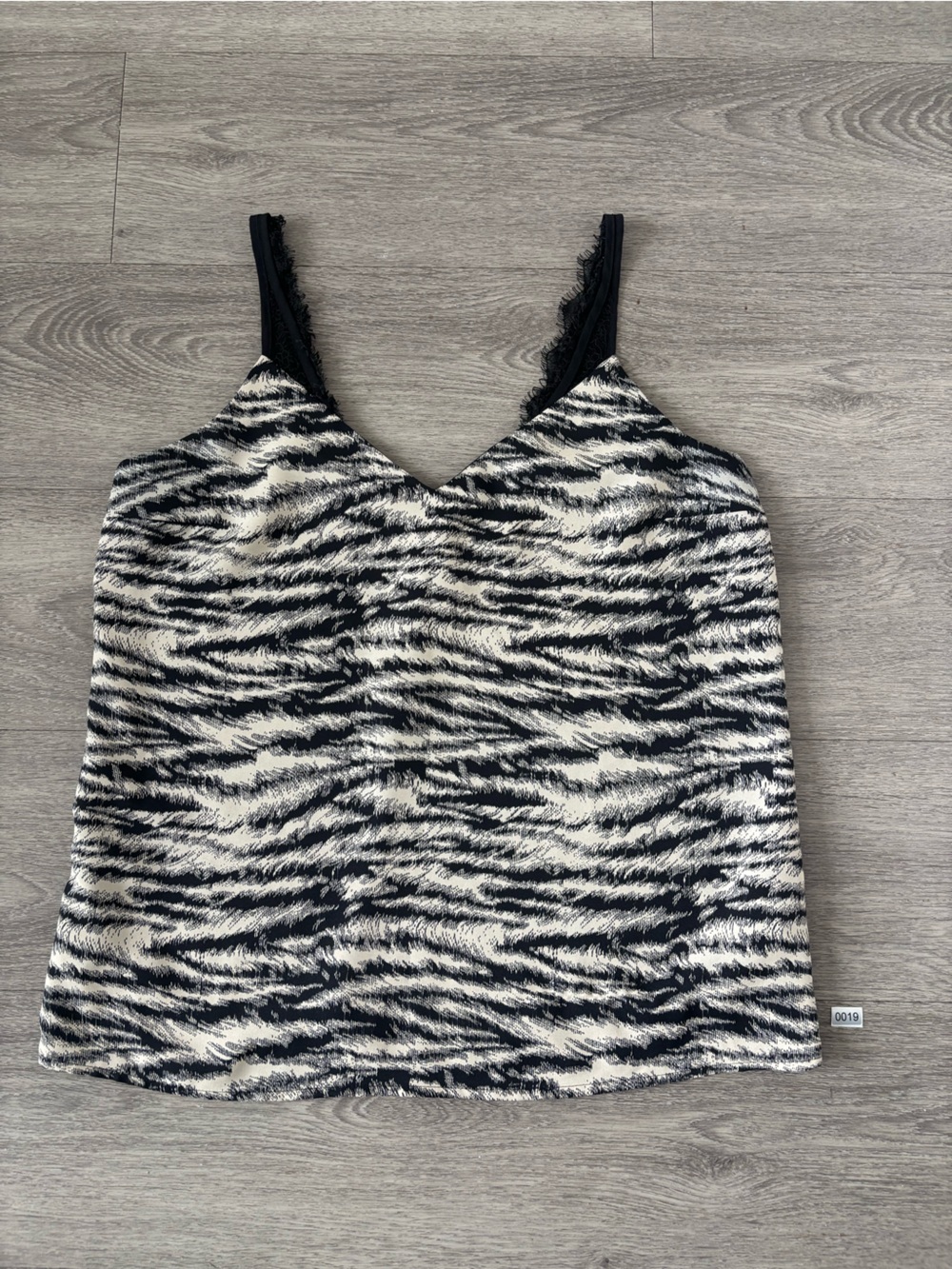 Express Zebra-Print Blouse with Lace Straps- Black & White